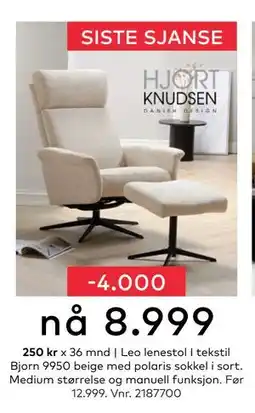 Skeidar Leo lenestol, NOK 8999 tilbud