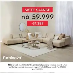 Skeidar Vesta U-hjørnesofa, NOK 59999 tilbud