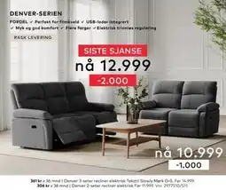 Skeidar Denver 3-seter recliner elektrisk, NOK 12999 tilbud
