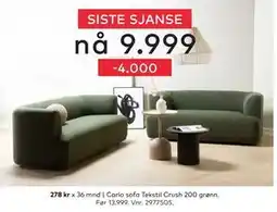 Skeidar Carlo sofa, NOK 9999 tilbud
