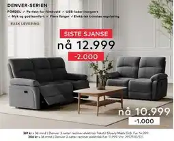 Skeidar Denver 2-seter recliner elektrisk, NOK 10999 tilbud