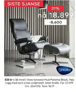 Skeidar View lenestol Hud Paloma Black, NOK 18899 tilbud