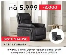 Skeidar Denver recliner elektrisk, NOK 5999 tilbud