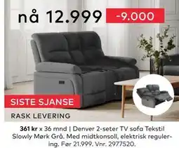 Skeidar Denver 2-seter TV sofa, NOK 12999 tilbud