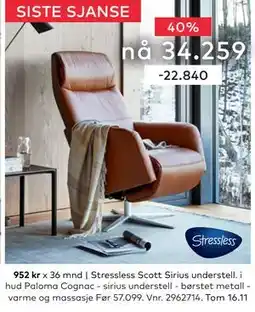 Skeidar Stressless Scott Sirius understell, NOK 34259 tilbud