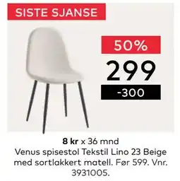 Skeidar Venus spisestol, NOK 299 tilbud