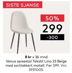 Skeidar Venus spisestol, NOK 299 tilbud
