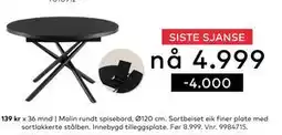 Skeidar Malin rundt spisebord, NOK 4999 tilbud