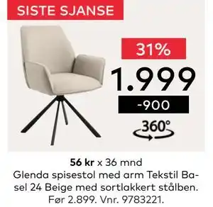 Skeidar Glenda spisestol, NOK 1999 tilbud