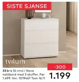 Skeidar Nova nattbord med 3 skuffer, NOK 1199 tilbud