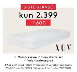 Skeidar XOV Premium 12 vendbar madrass, NOK 2399 tilbud