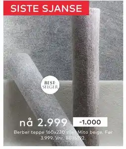 Skeidar Berber teppe, NOK 2999 tilbud