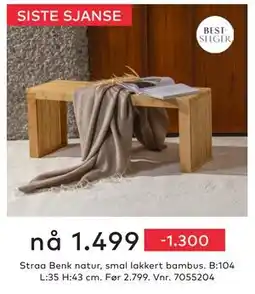 Skeidar Straa Benk natur, NOK 1499 tilbud