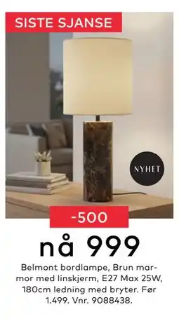 Skeidar Belmont bordlampe, NOK 999 tilbud