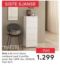 Skeidar Nova nattbord med 5 skuffer smal, NOK 1299 tilbud