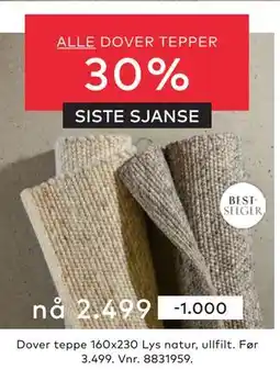 Skeidar Dover teppe 160x230, NOK 2499 tilbud
