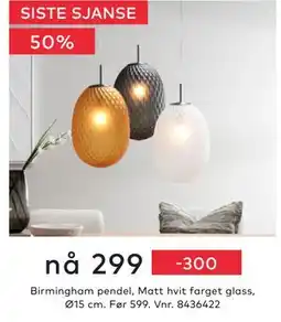 Skeidar Birmingham pendel, NOK 299 tilbud