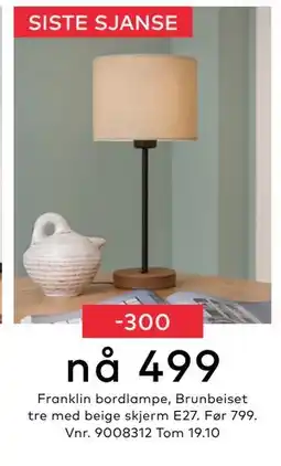 Skeidar Franklin bordlampe, NOK 499 tilbud