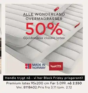 Skeidar Premium latex 95x200 cm, NOK 2550 tilbud
