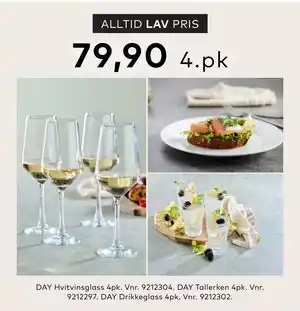 Skeidar DAY Hvitvinsglass, DAY Tallerken, DAY Drikkeglass, NOK 79.9 tilbud