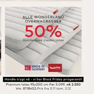 Skeidar ALLE WONDERLAND OVERMADRASSER tilbud
