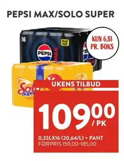 Jacobs PEPSI MAX/SOLO SUPER, NOK 109 tilbud