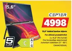 POWER 15,6 dobbel bærbar skjerm, NOK 4998 tilbud