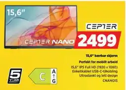 POWER 15,6 bærbar skjerm, NOK 2499 tilbud