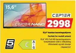 POWER 15,6 bærbar berøringsskjerm, NOK 2998 tilbud