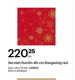Storcash Serviett Dunilin 40 cm Stargazing red tilbud