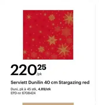 Storcash Serviett Dunilin 40 cm Stargazing red tilbud