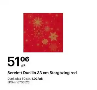 Storcash Serviett Dunilin 33 cm Stargazing red tilbud