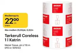 Storcash Tørkerull Coreless 1 l Katrin tilbud