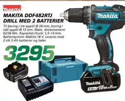 Coop Byggmix Makita DDF482RTJ drill med 2 batterier tilbud