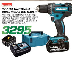 Coop Byggmix Makita DDF482RTJ drill med 2 batterier tilbud