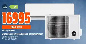 Coop Obs Wilfa Narvik 40 varmepumpe, ferdig montert tilbud