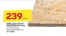 Byggmax OSB-plate 10 mm 10X2390X1197 mm, NOK 239 tilbud