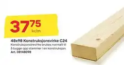 Byggmax 48x98 Konstruksjonsvirke C24, NOK 37.75 tilbud