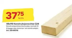 Byggmax 48x98 Konstruksjonsvirke C24, NOK 37.75 tilbud