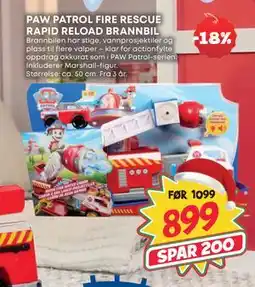 Extra Leker PAW PATROL FIRE RESCUE RAPID RELOAD BRANNBIL, NOK 899 tilbud