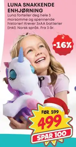 Extra Leker LUNA SNAKKENDE ENHJØRNING, NOK 499 tilbud