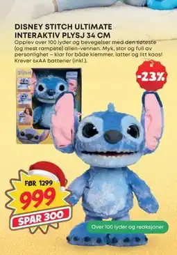 Extra Leker DISNEY STITCH ULTIMATE INTERAKTIV PLYSJ 34 CM, NOK 999 tilbud