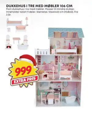 Extra Leker DUKKEHUS I TRE MED MØBLER 106 CM, NOK 999 tilbud
