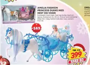 Extra Leker AMELIA FASHION PRINCESS DUKKE MED HEST OG VOGN, NOK 399 tilbud