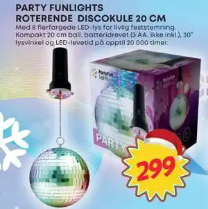 Extra Leker PARTY FUNLIGHTS ROTERENDE DISCOKULE 20 CM, NOK 299 tilbud