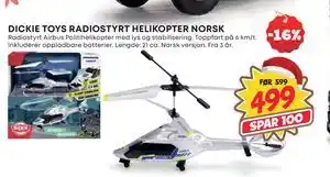 Extra Leker DICKIE TOYS RADIOSTYRT HELIKOPTER NORSK, NOK 499 tilbud