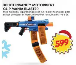 Extra Leker XSHOT INSANITY MOTORISERT CLIP MANIA BLASTER, NOK 599 tilbud