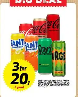 Bunnpris SPRITE U/SUKKER, URGE, FANTA ORANGE ZERO, FANTA LEMON OG COCA-COLA SLEEK M/U SUKKER, NOK 20 tilbud