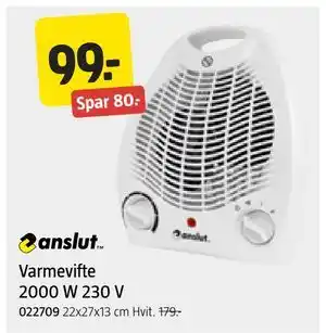 Jula Varmevifte 2000 W 230 V, NOK 99 tilbud