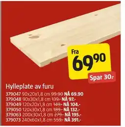 Jula Hylleplate av furu tilbud